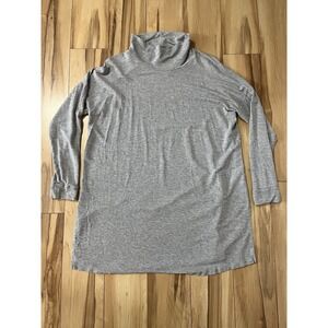 Eileen Fisher Mock Neck Split Hem Tunic Top Shirt Gray Sz Small Tencel Jersey